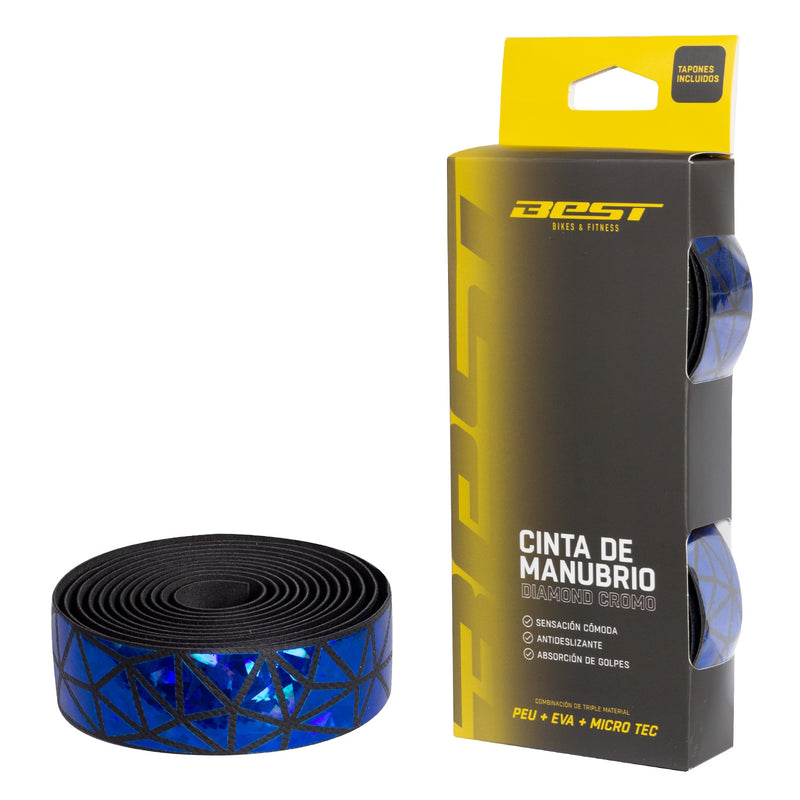 Cinta Manubrio Best Peu + Eva + Micro Tec Base Negra Diamond Cromo Azul - Rideshop