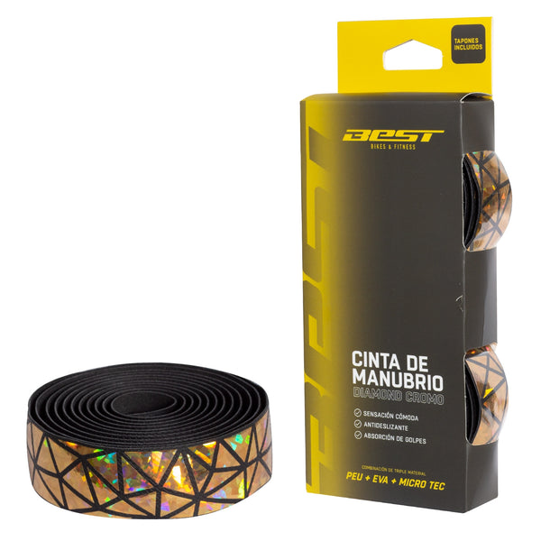 Cinta Manubrio Best Peu + Eva + Micro Tec Base Negra Diamond Cromo Dorado - Rideshop