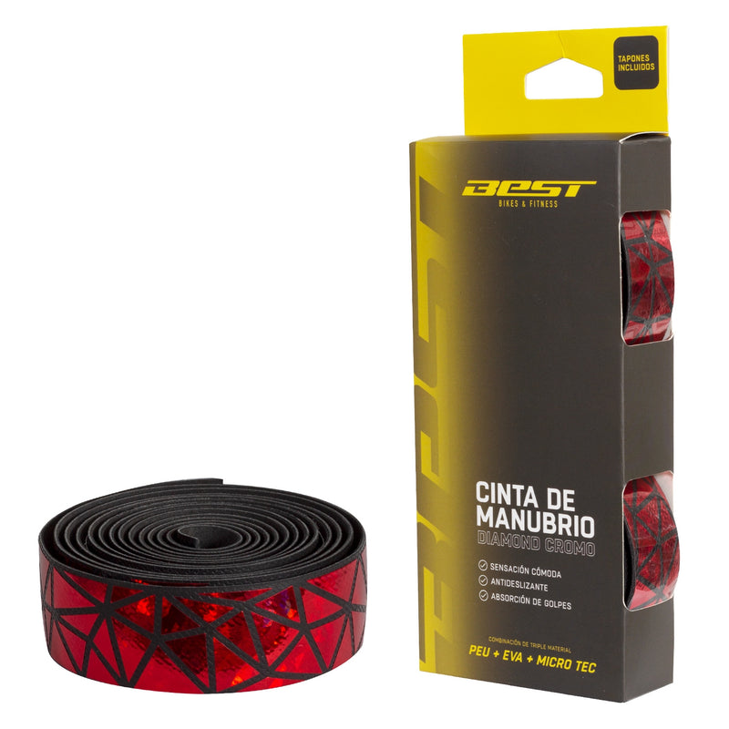 Cinta Manubrio Best Peu + Eva + Micro Tec Base Negra Diamond Cromo Rojo - Rideshop