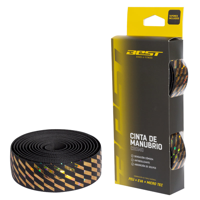 Cinta Manubrio Best Peu + Eva + Micro Tec Cromo Base Negra Dorado - Rideshop