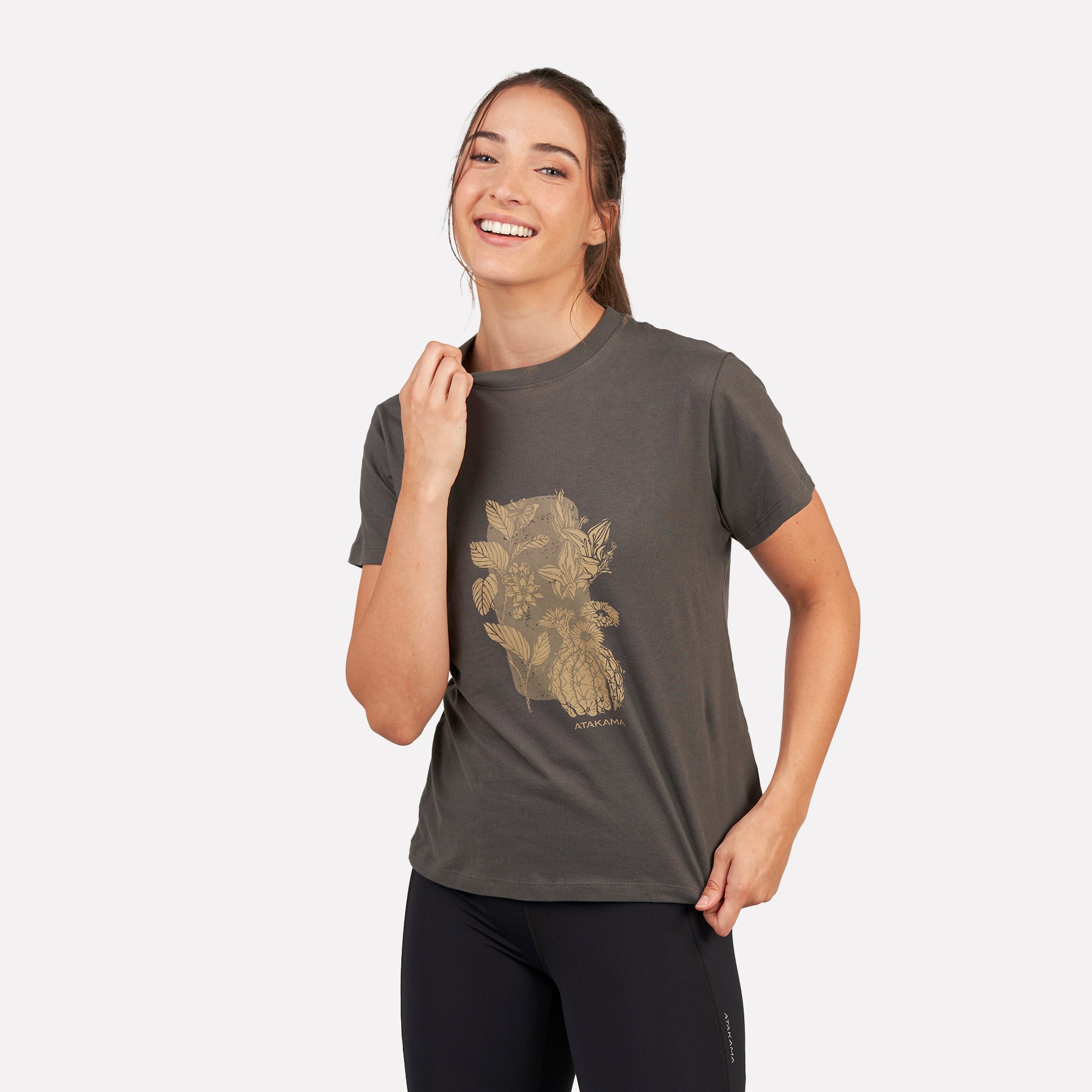 Polera Flora manga corta mujer Gris Roca