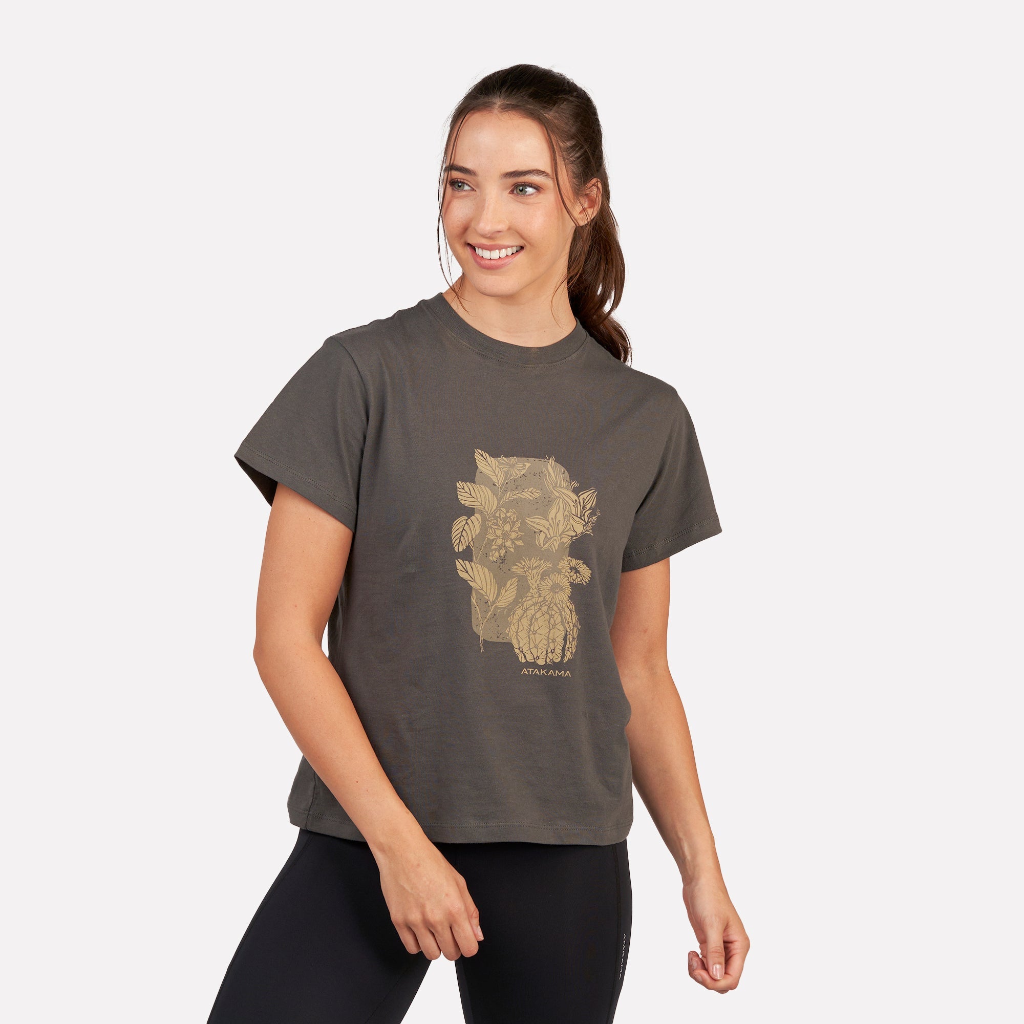Polera Flora manga corta mujer Gris Roca