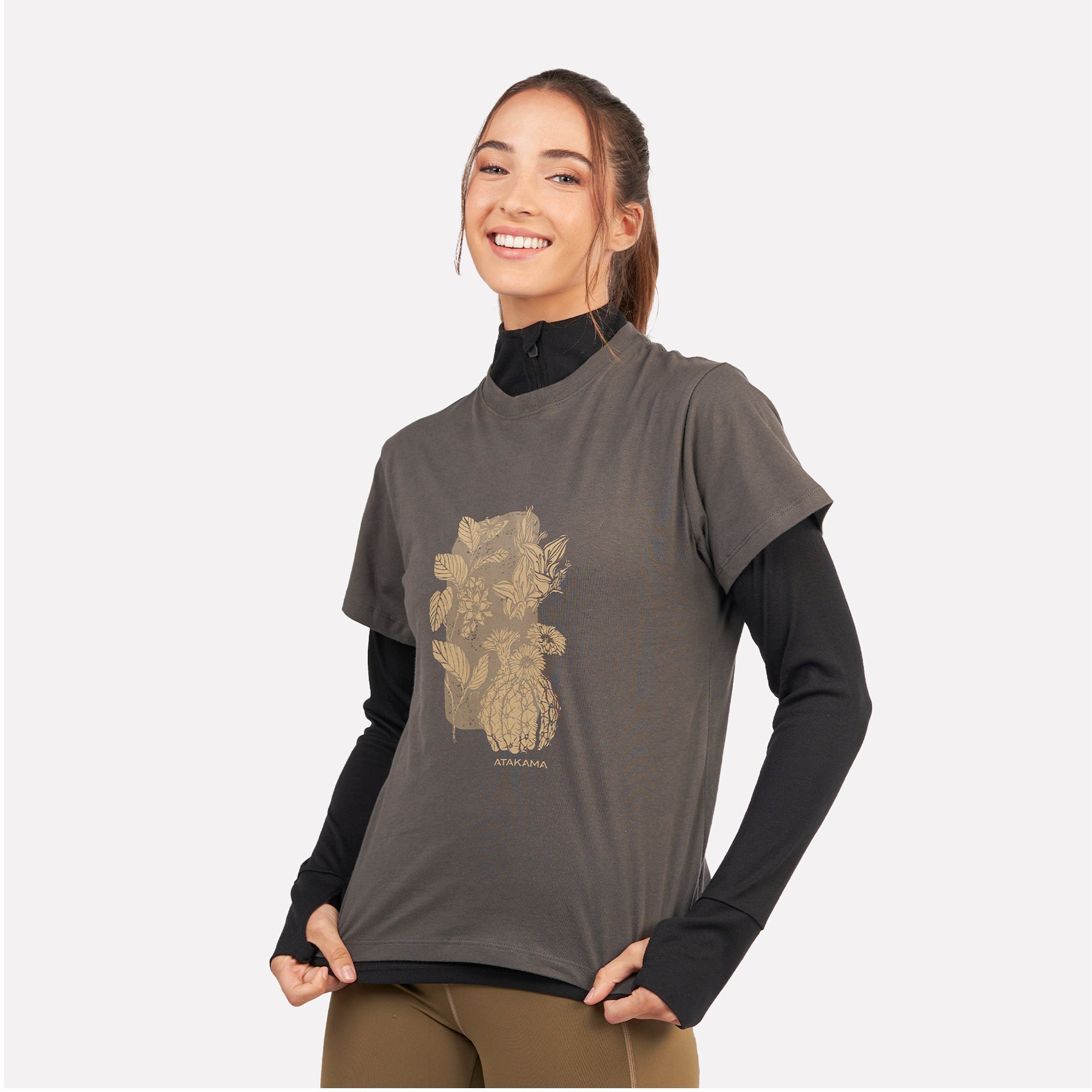 Polera Flora manga corta mujer Gris Roca