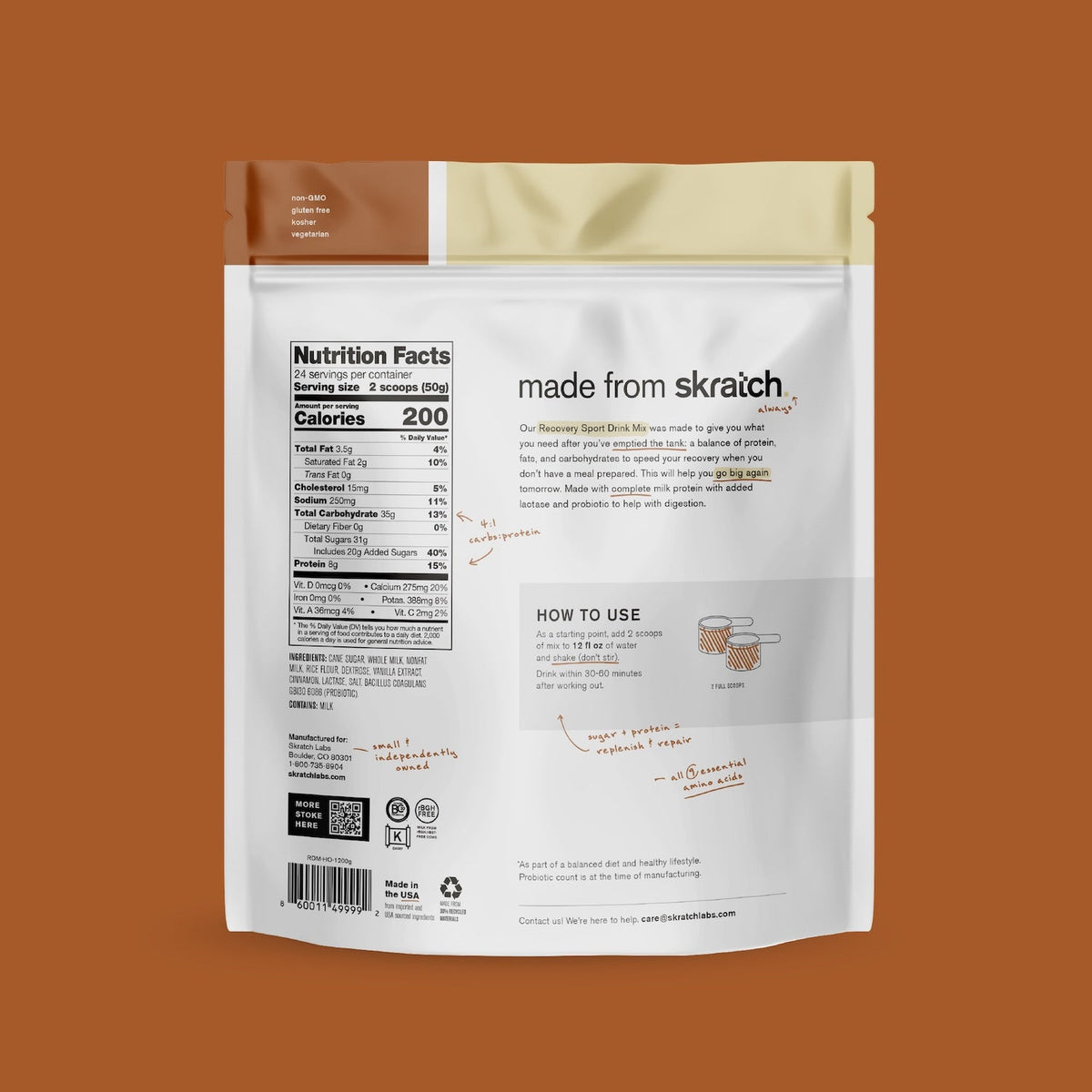 Skratch Labs Recovery Sport Drink Mix Horchata – Bolsa 1200 g (24 porciones) - imagen 2