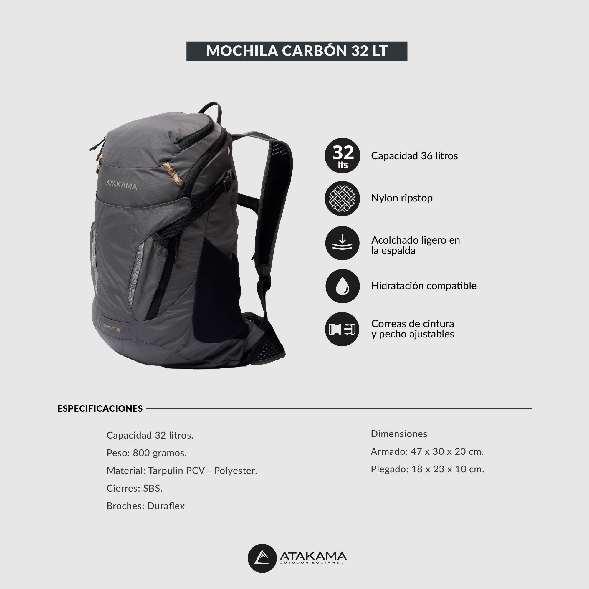 Mochila plegable Carbón 32 lt