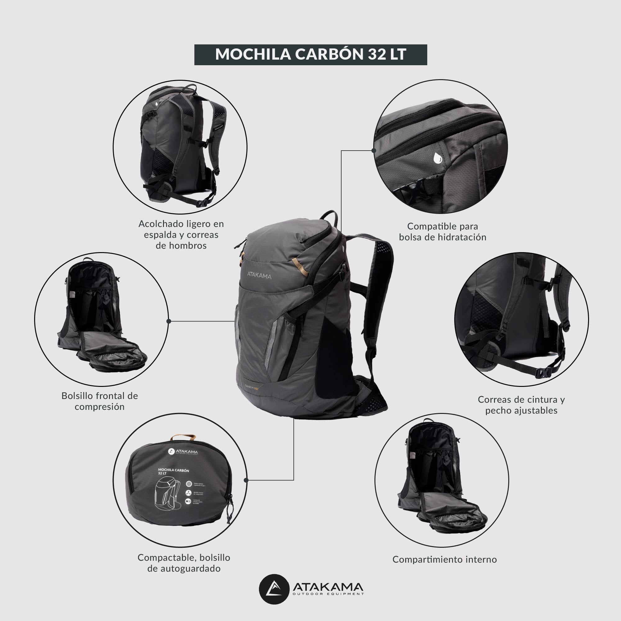 Mochila plegable Carbón 32 lt