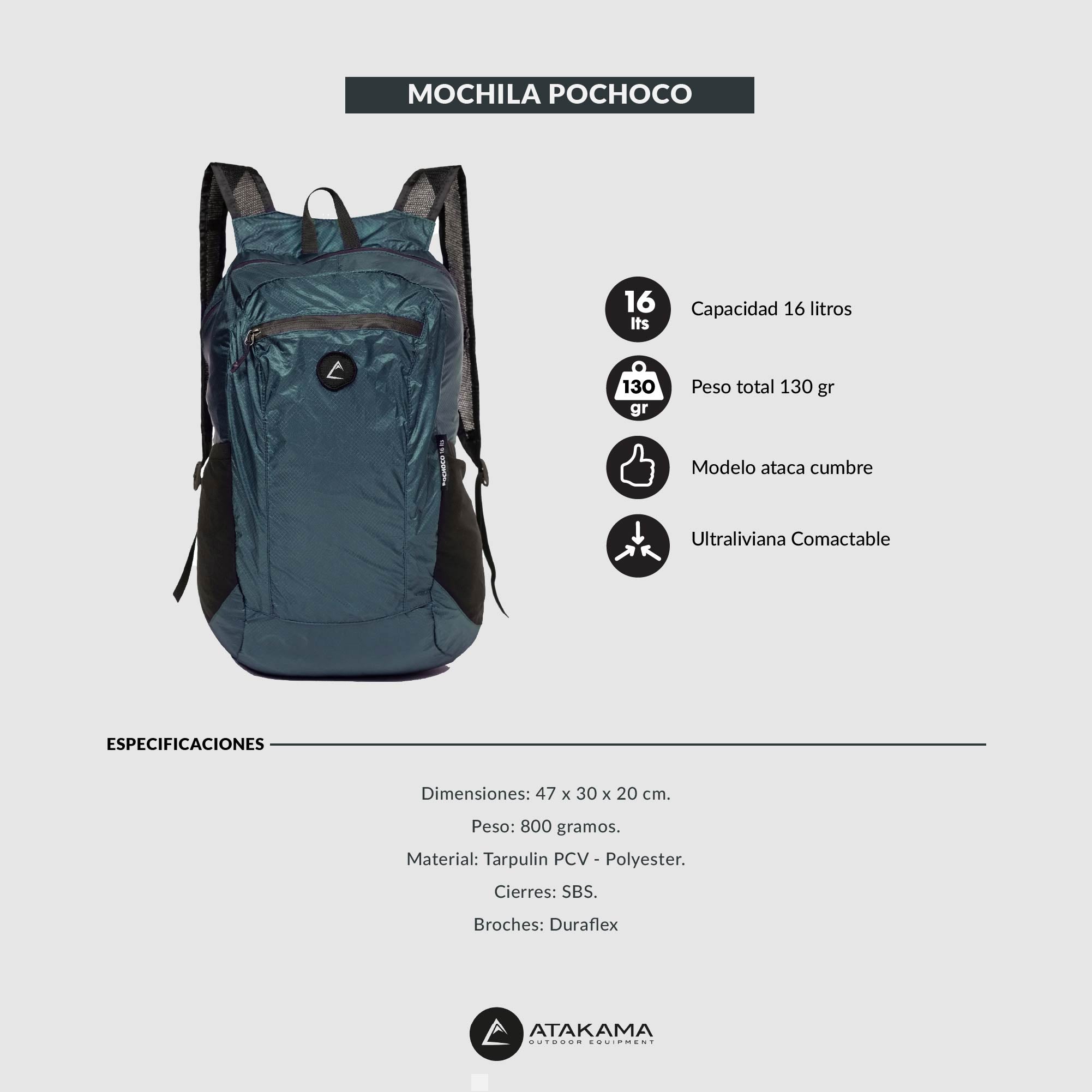 Mochila plegable Pochoco 16 lt Azul