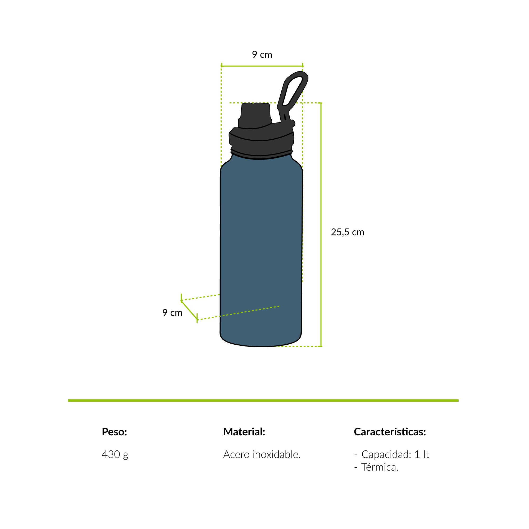 Botella térmica Martín pescador 1 lt Azul