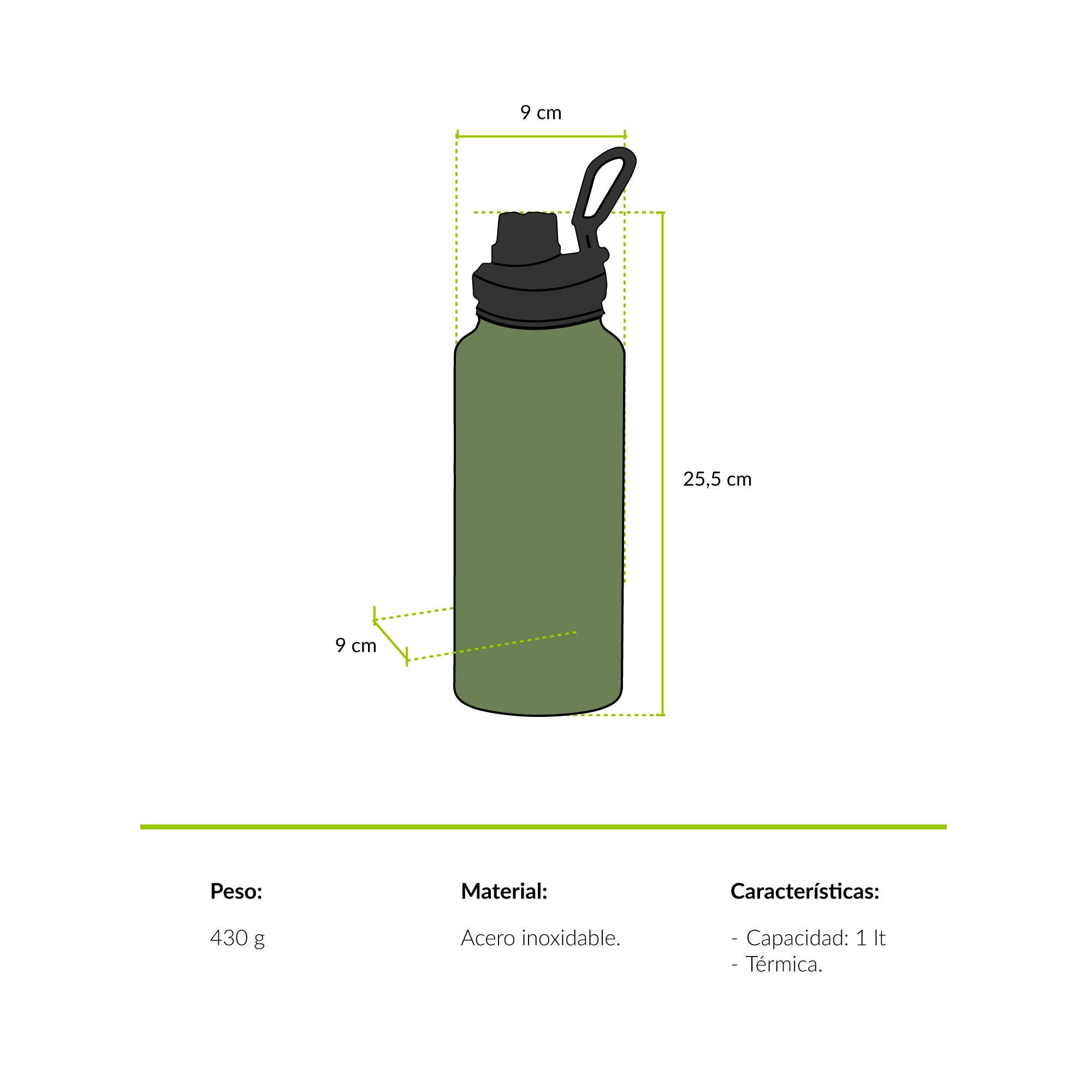 Botella térmica Puma 1 lt Verde