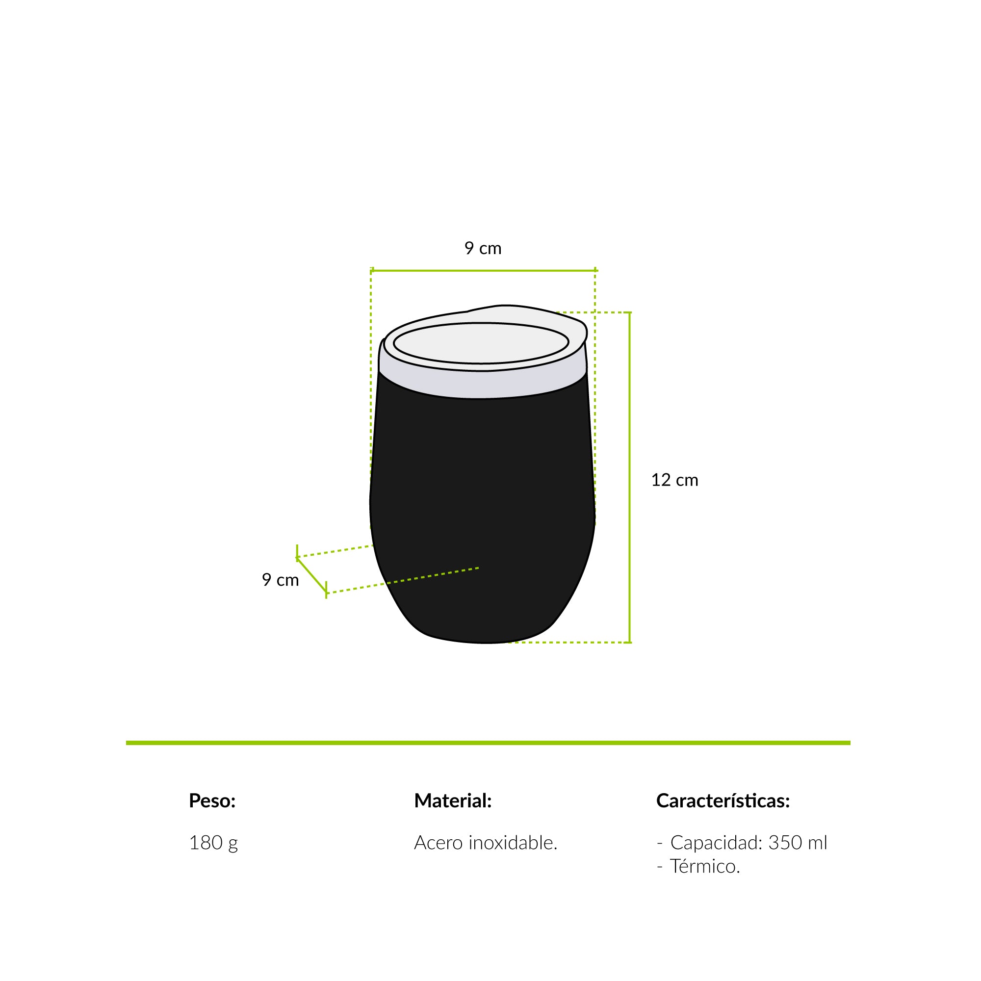 Vaso térmico Martín pescador 350 ml Negro