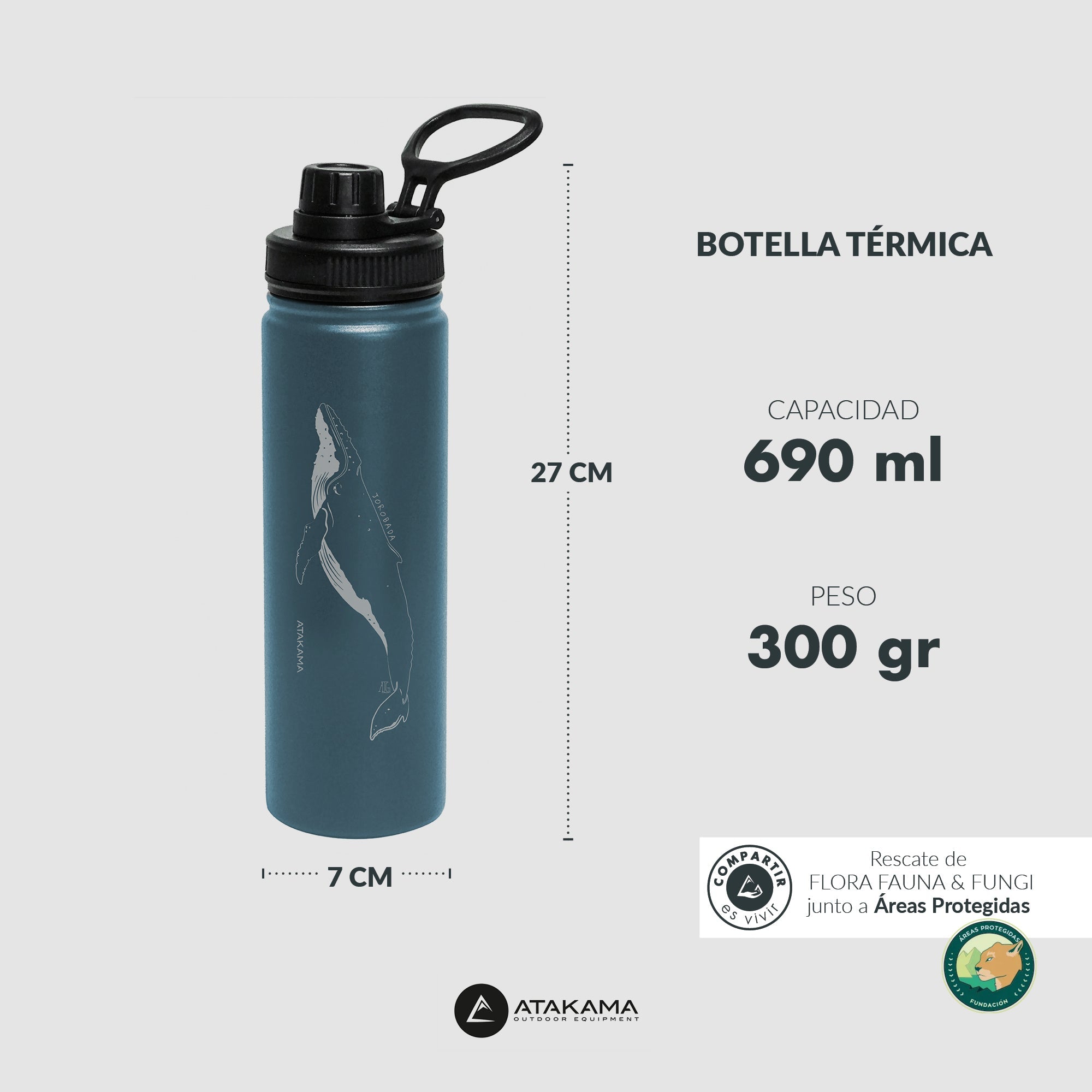 Botella térmica Ballena Jorobada 690 ml Azul - Atakama Outdoor