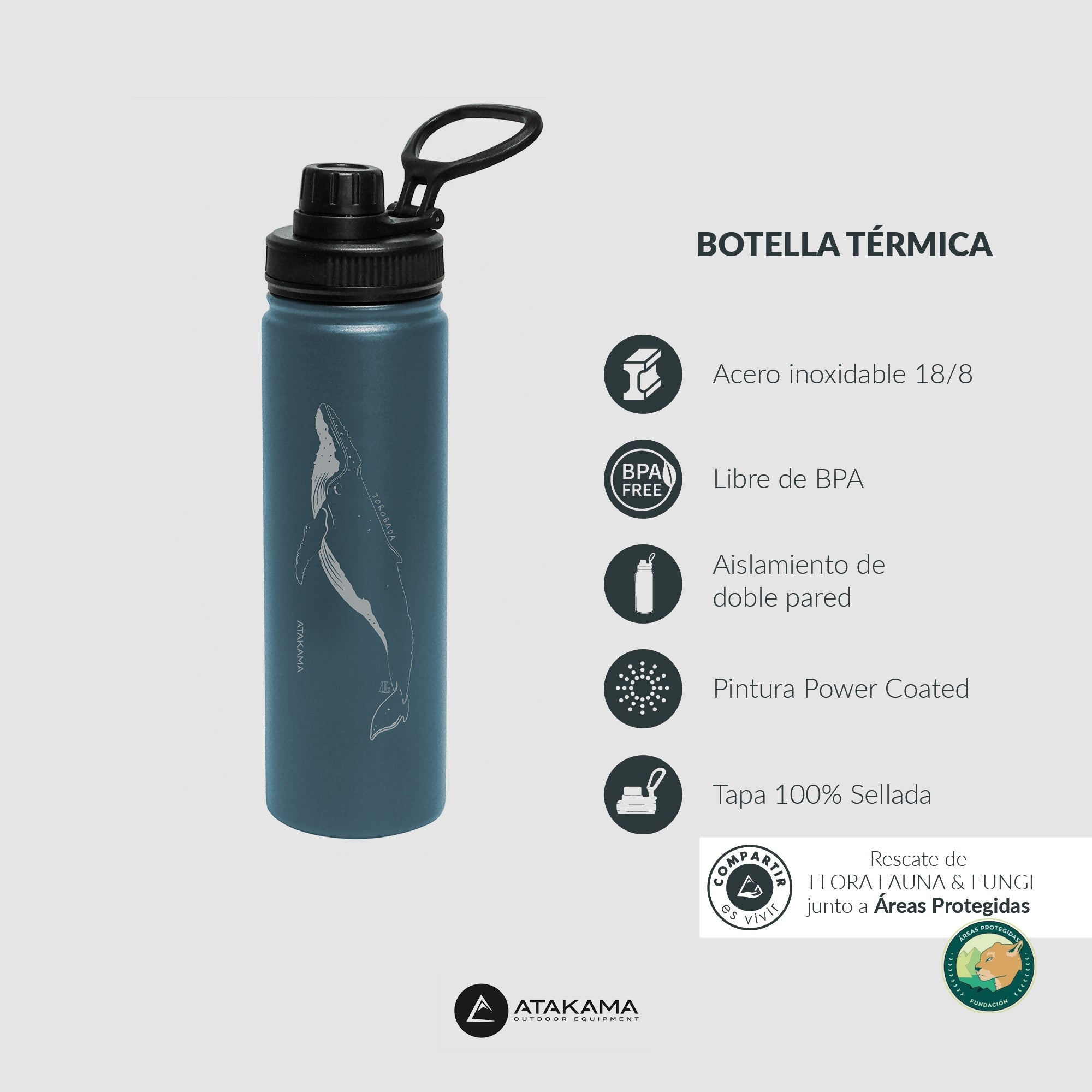 Botella térmica Ballena Jorobada 690 ml Azul - Atakama Outdoor