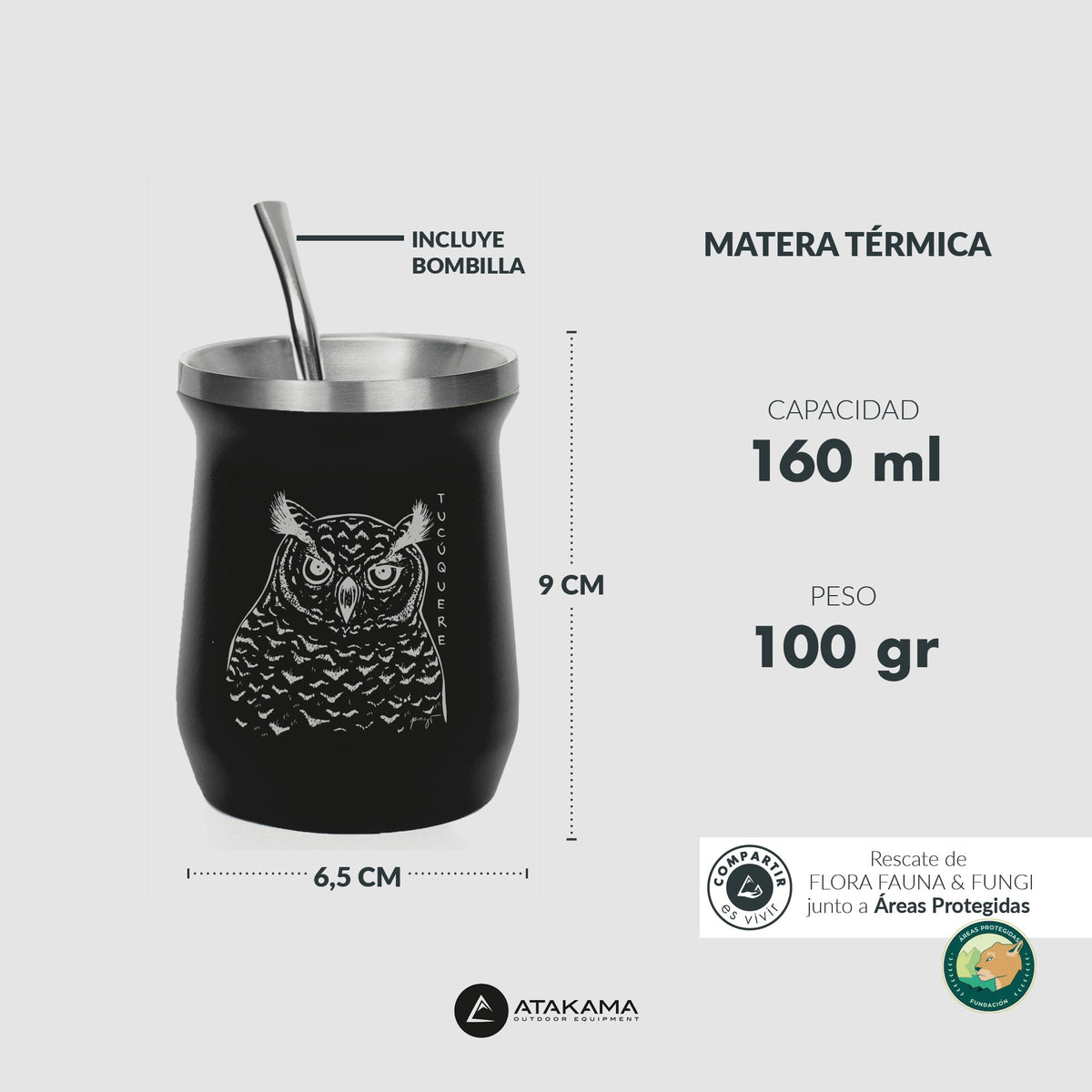 Matera térmica Tucúquere 160 ml Negro Atakama Outdoor