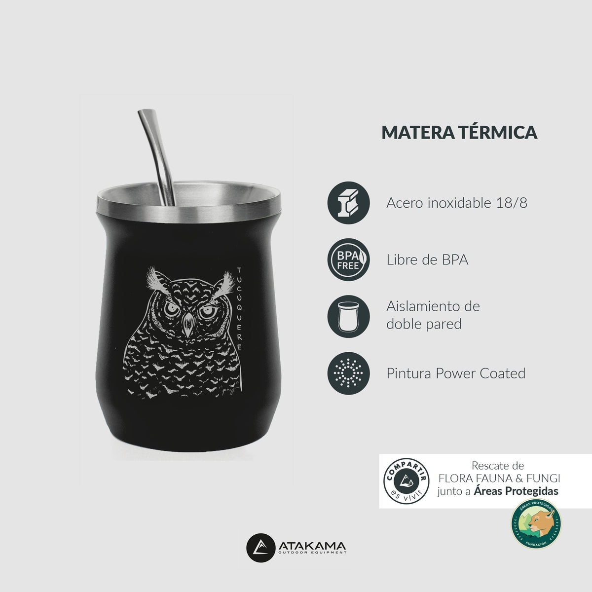 Matera térmica Tucúquere 160 ml Negro Atakama Outdoor