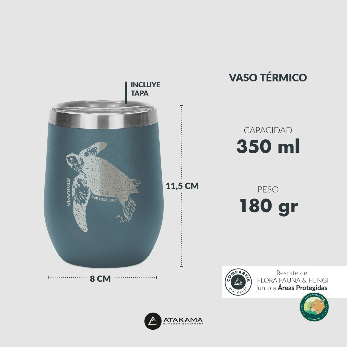 Vaso térmico Tortuga Laúd 350 ml Azul - Atakama Outdoor
