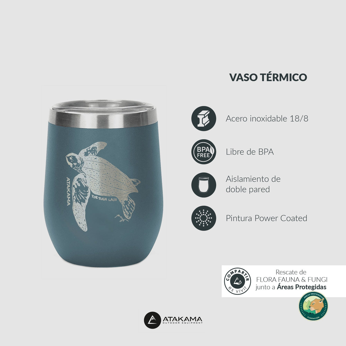 Vaso térmico Tortuga Laúd 350 ml Azul - Atakama Outdoor