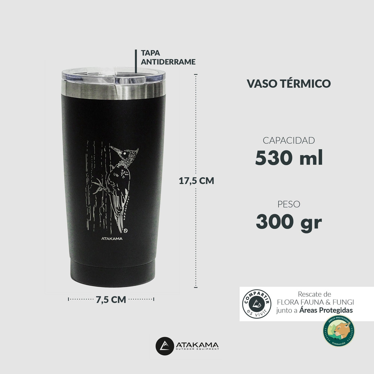 Vaso térmico Carpintero 530 ml Negro - Atakama Outdoor