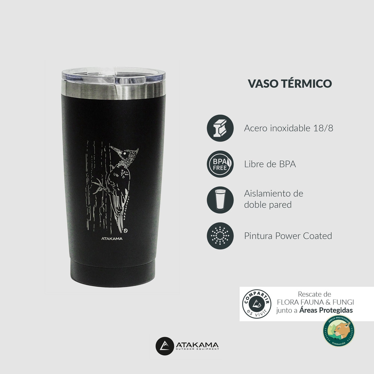 Vaso térmico Carpintero 530 ml Negro - Atakama Outdoor