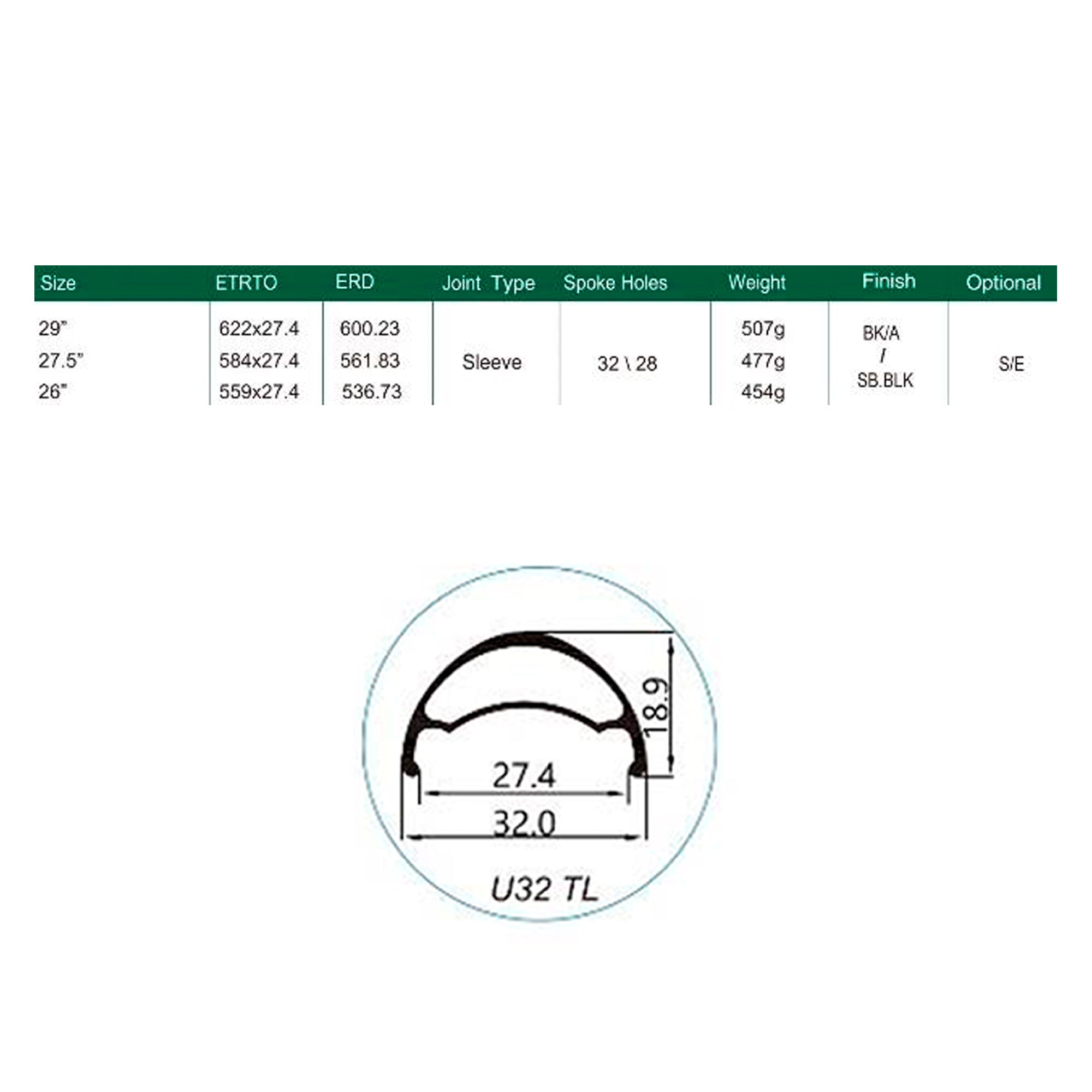 Llanta Weinmann 29 U32 TL Ojetillos Negro 32H F/V