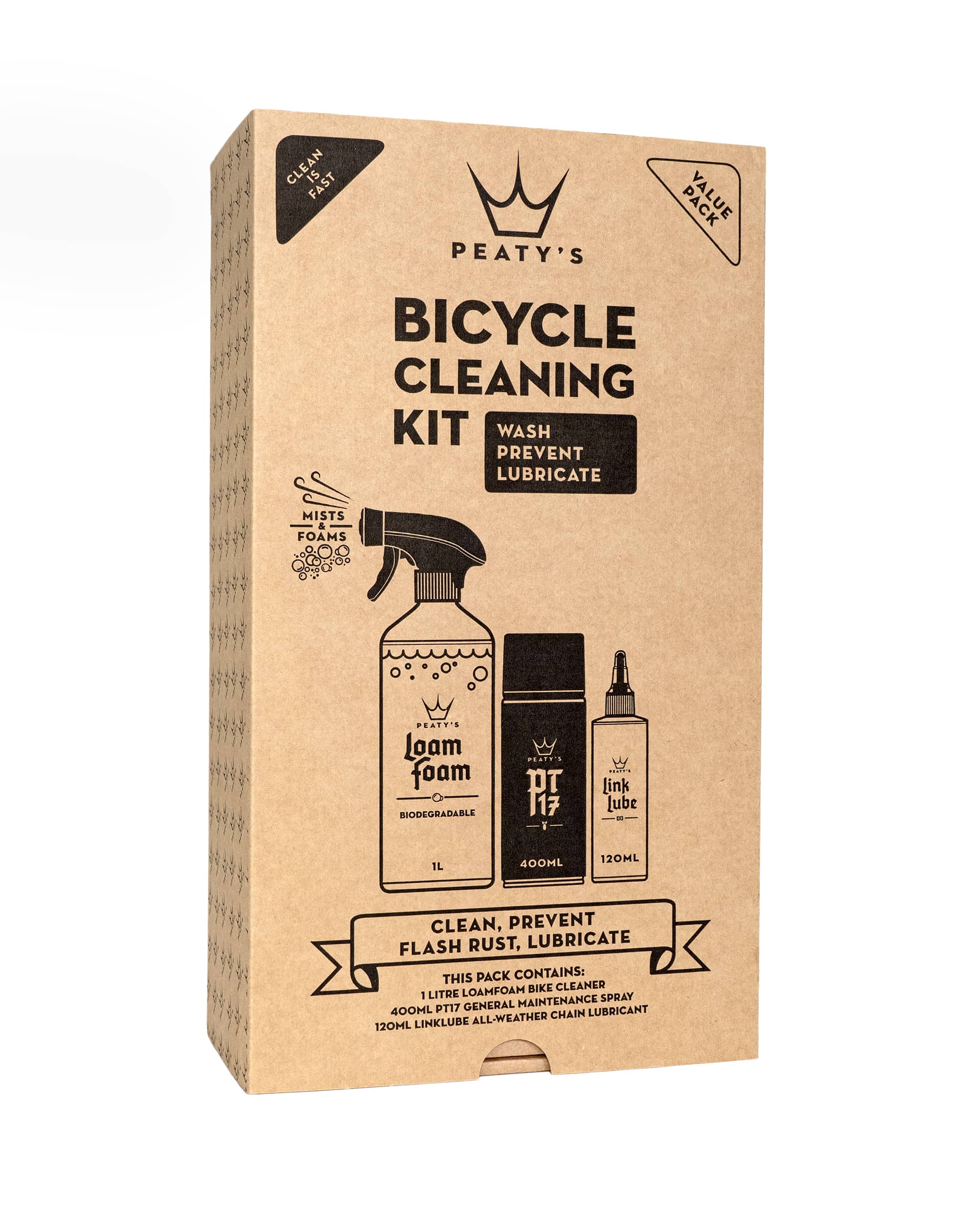 Peaty's Kit Limpieza Bicicleta Espuma de Lavado, Spray de Mantencion y Lubricante Cadena - Rideshop