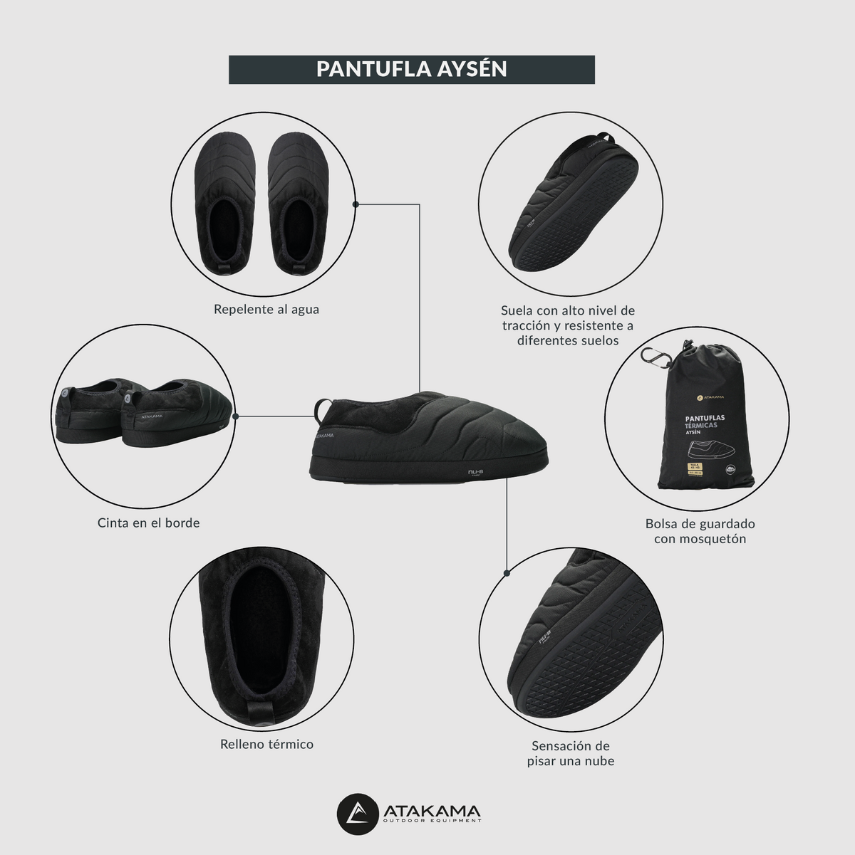 Pantuflas térmicas Aysén Nu-B Foam Negro - Atakama Outdoor