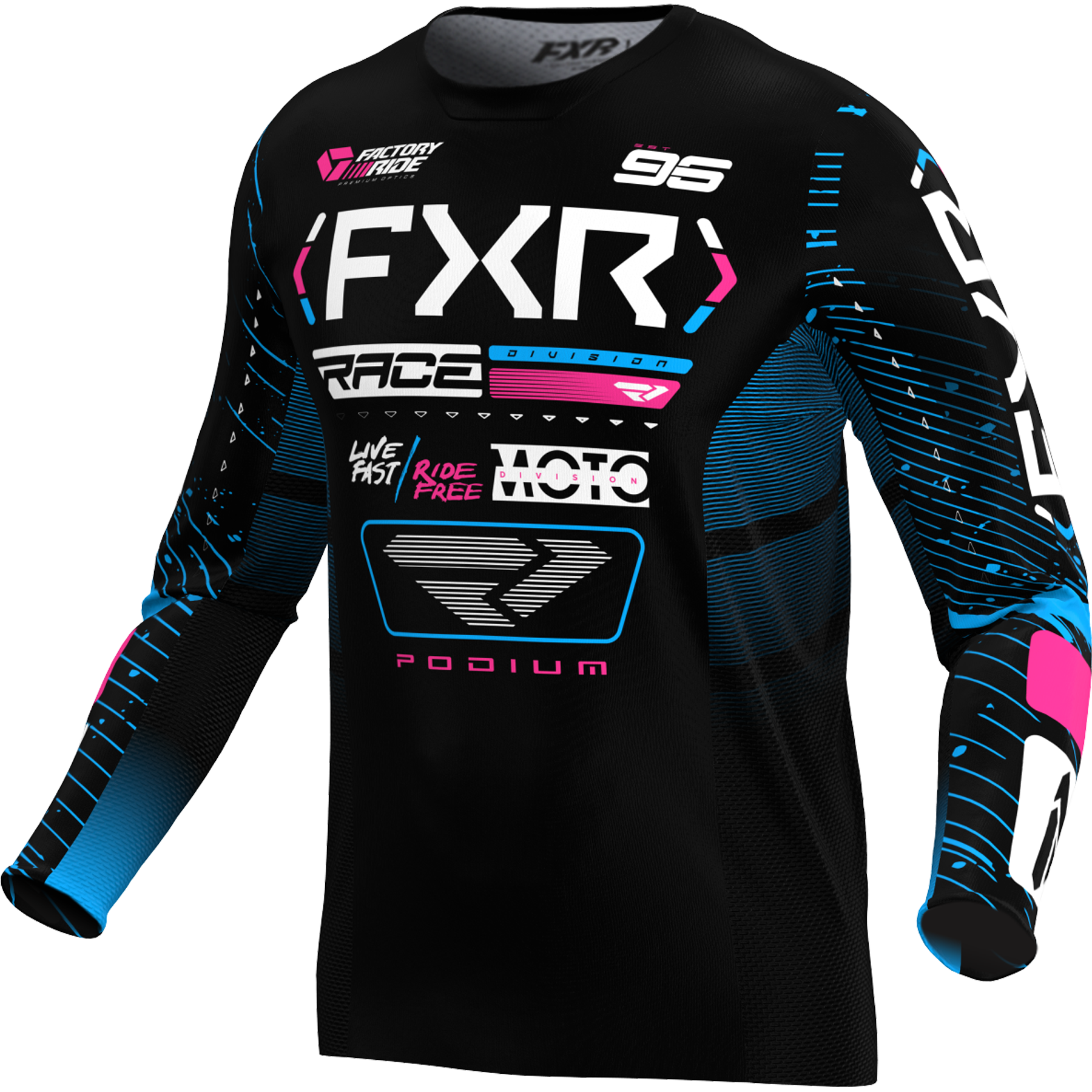 Polera Moto FXR Podium Black/Cyan/Pink
