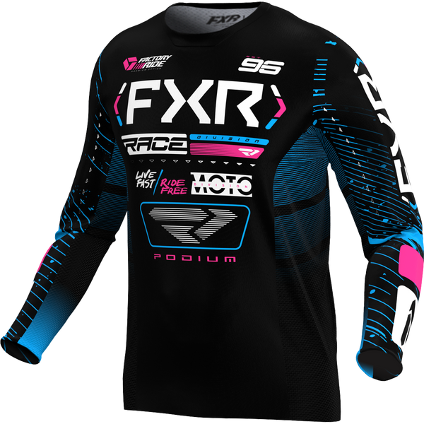 Polera Moto FXR Podium Black/Cyan/Pink