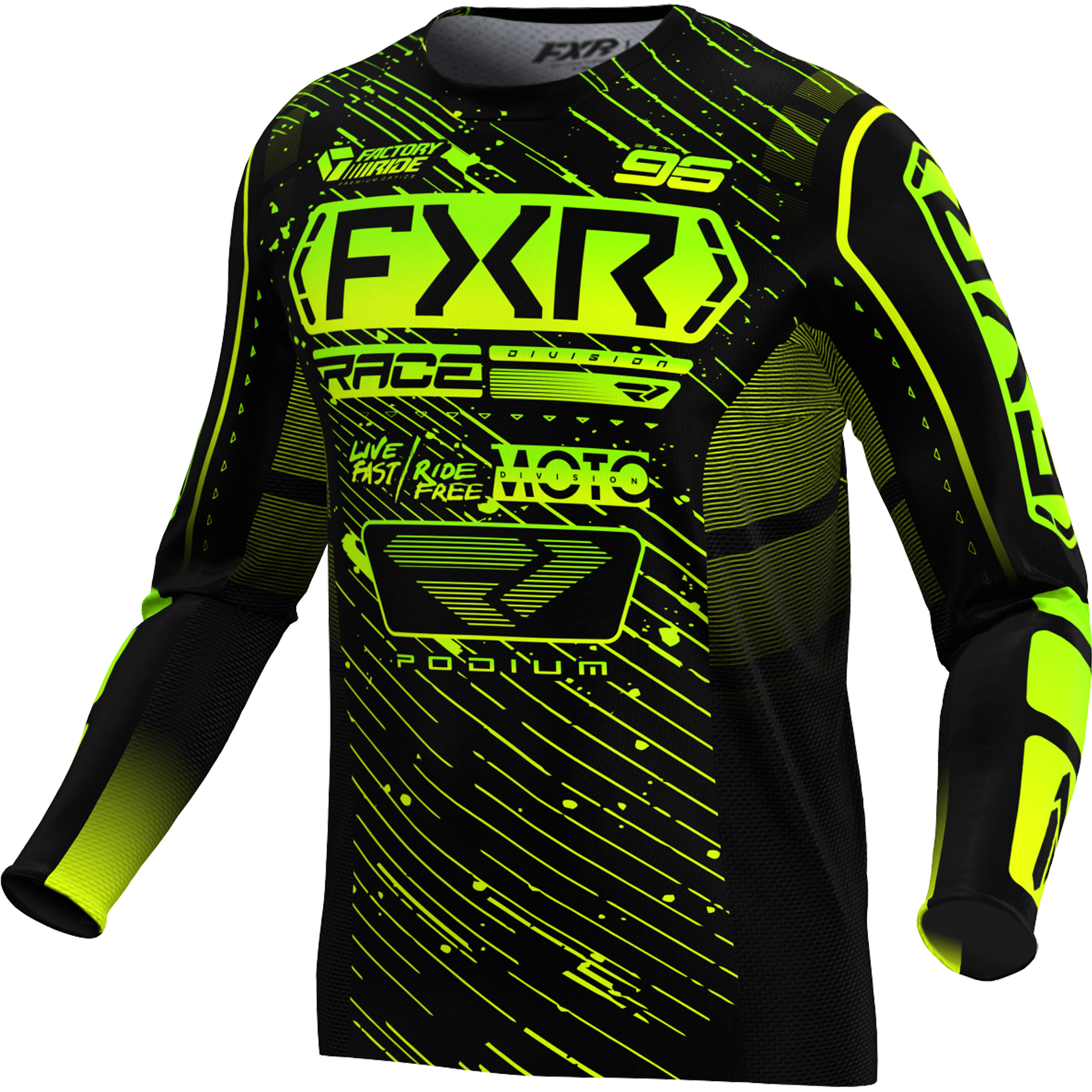 Polera Moto FXR Podium Negro/Hivis/Lime
