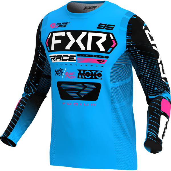 Polera Moto FXR Podium Cyan/Negro/Pink