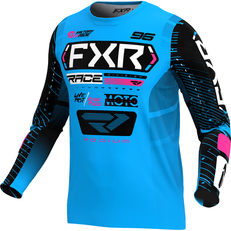 Polera Moto FXR Podium Cyan/Negro/Pink