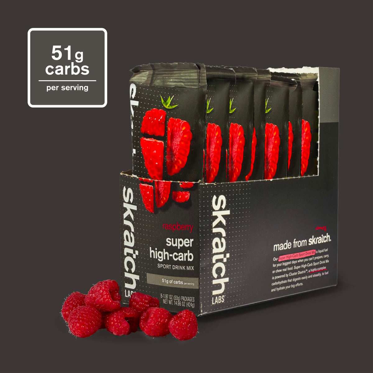 Skratch Labs Super High-Carb Sport Drink Mix Frambuesa – Caja 8 Sobres de 53 g