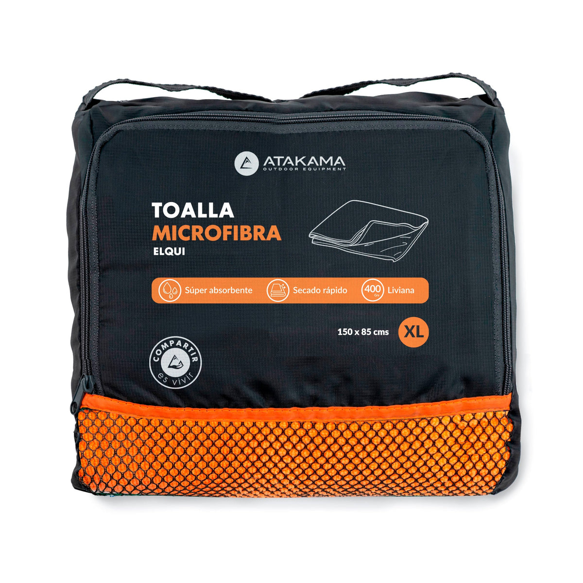 Toalla microfibra Elqui XL Naranjo - Atakama Outdoor