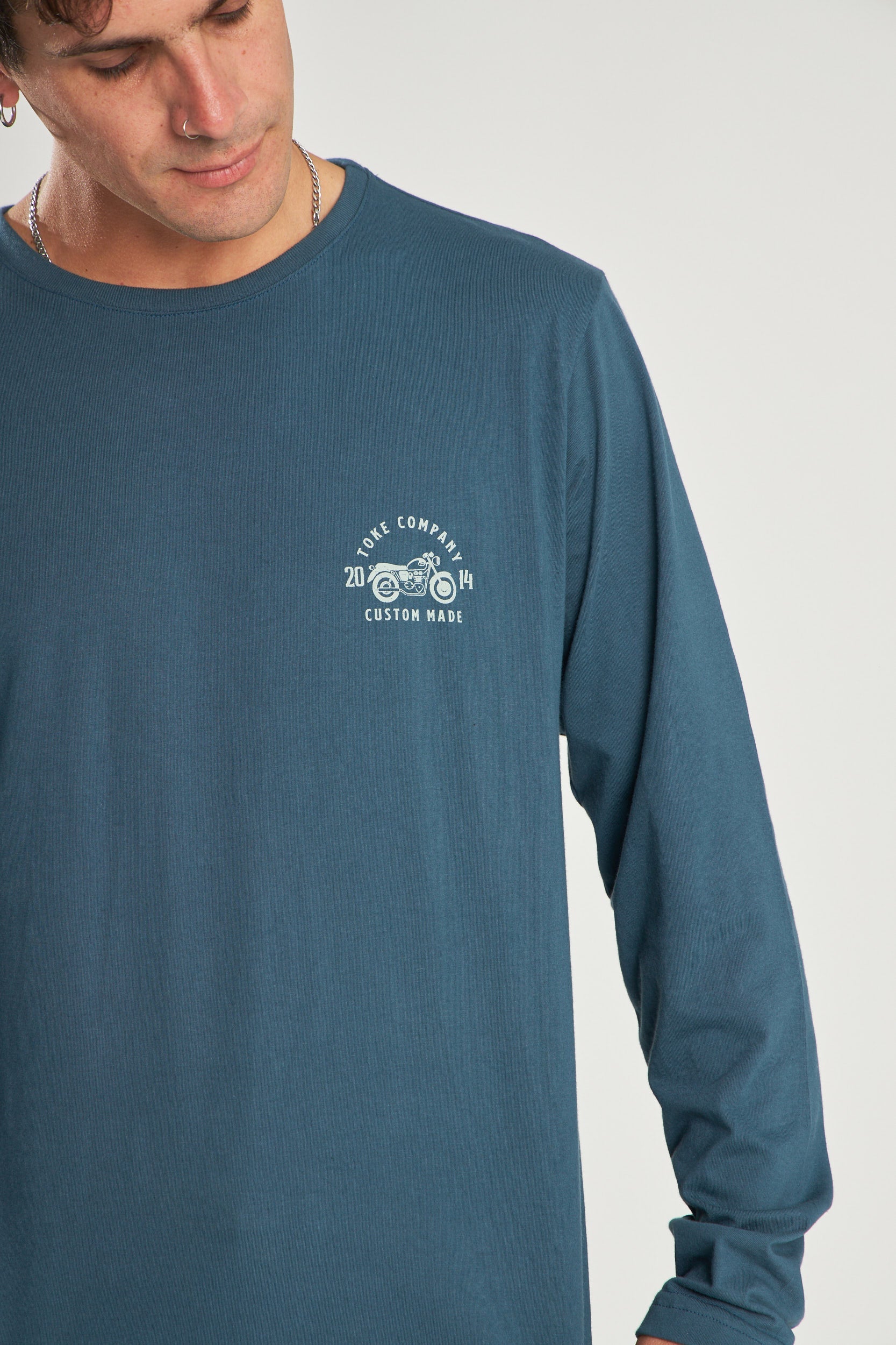 Polera Azul Manga Larga Moto