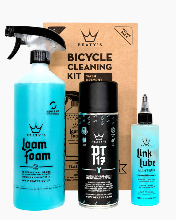 Peaty's Kit Limpieza Bicicleta Espuma de Lavado, Spray de Mantencion y Lubricante Cadena - Rideshop