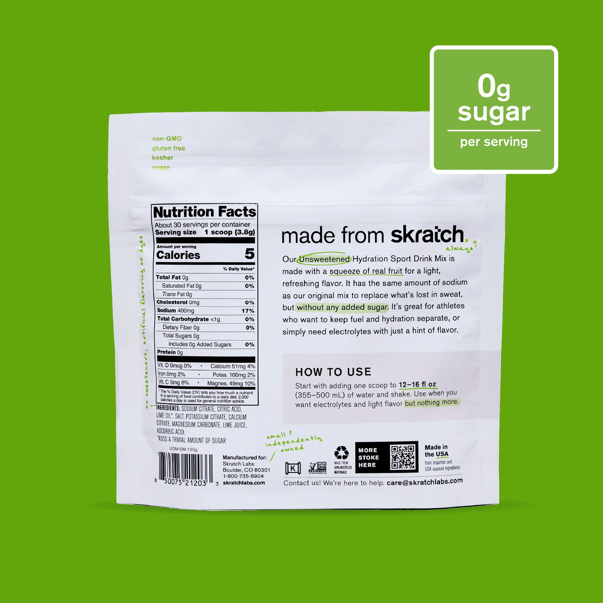 Skratch Labs Unsweetened Hydration Sport Drink Mix Sin Azúcar Margarita Salada – Bolsa 120 g (30 porciones) - imagen 2