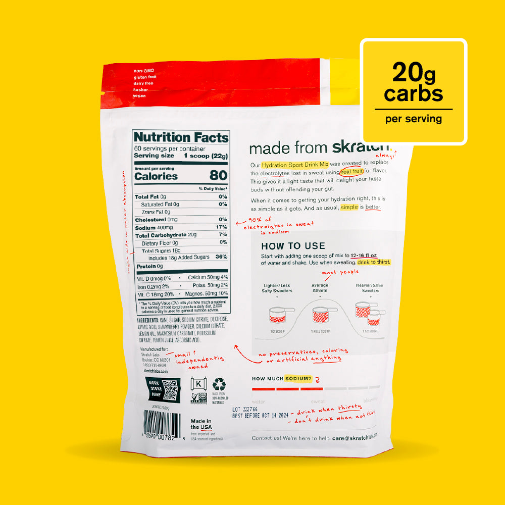Skratch Labs Hydration Sport Drink Mix Limonada de Frutilla – Bolsa 1320 g (60 porciones) - imagen 2
