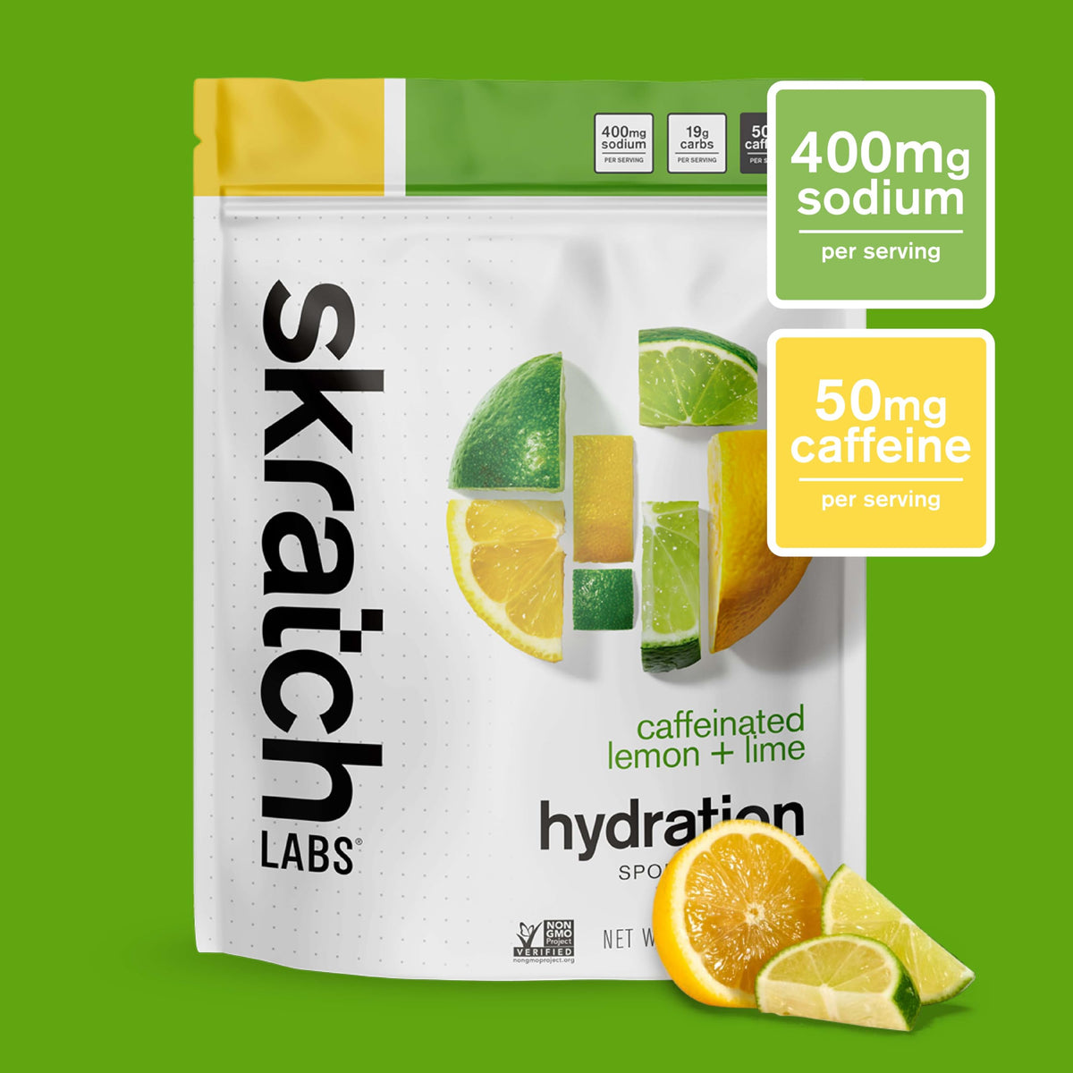 Skratch Labs Hydration Sport Drink Mix Limón y Lima con Cafeína – Bolsa 440 g (20 porciones)
