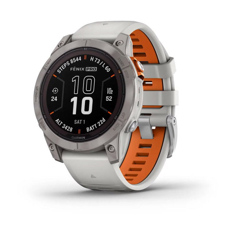 fenix® 7 Pro – Sapphire Solar, Titanium with Fog Gray/Ember Orange Band - Rideshop