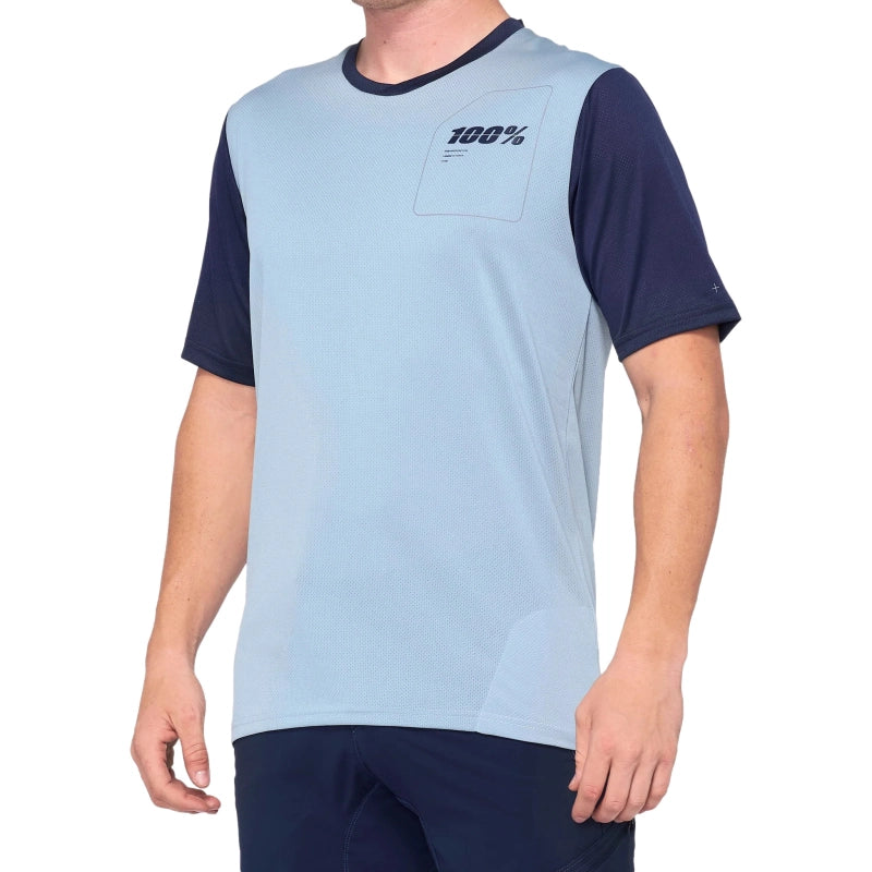 100% Polera Ridecamp Short Sleeve Lt. Slate Blue/Navy - Rideshop