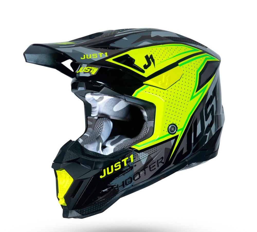 Casco para motocross / enduro modelo J-40 Shooter Camo Yellow  | Just 1 Racing