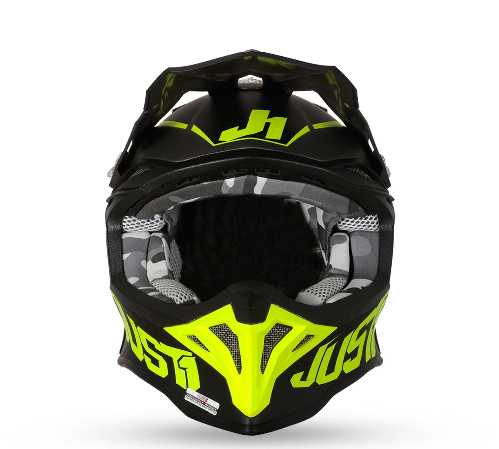 Casco motocross / enduro modelo J-39 Stars Fluo Yellow Titanium | Just 1 Racing