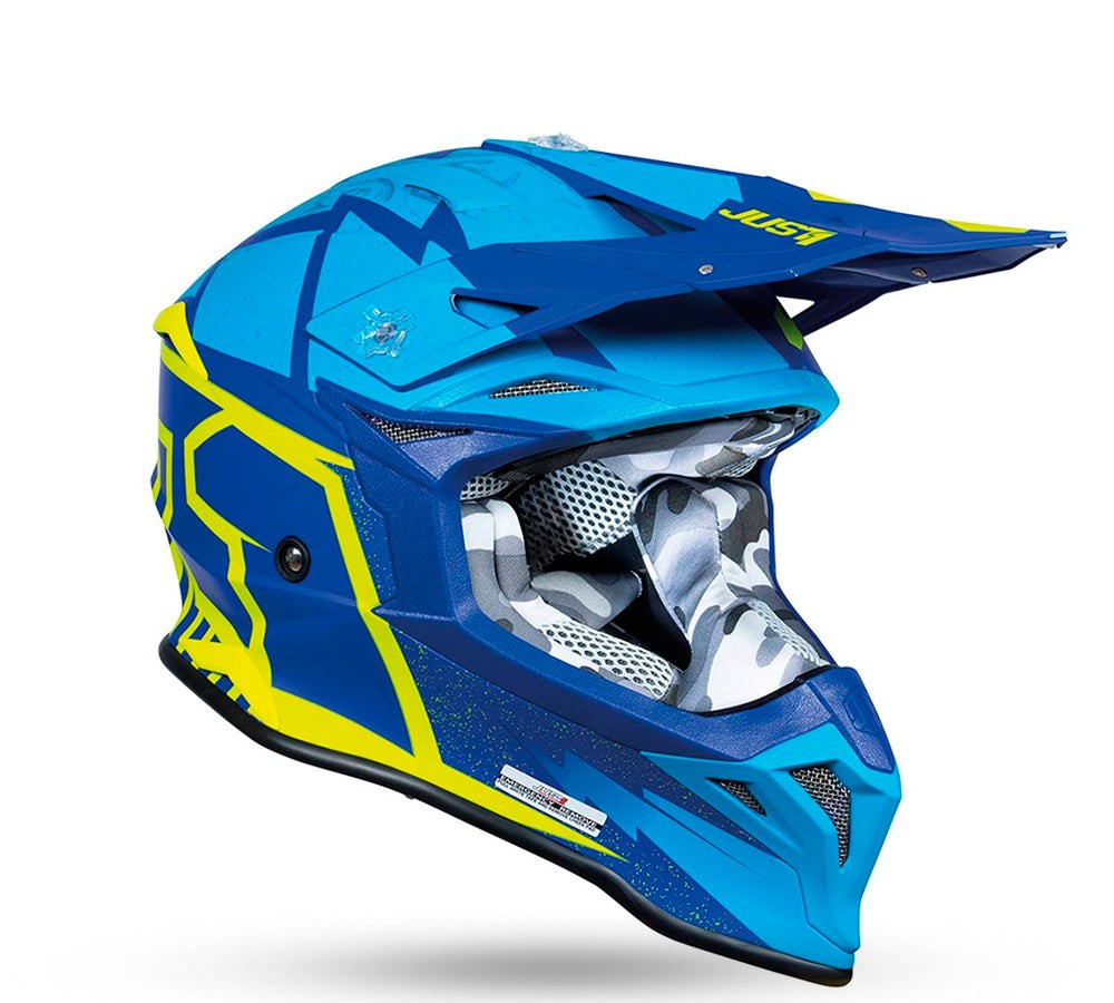Casco motocross / enduro modelo J-39 PoseidÃ³n Fluo Yellow Blue | Just 1 Racing