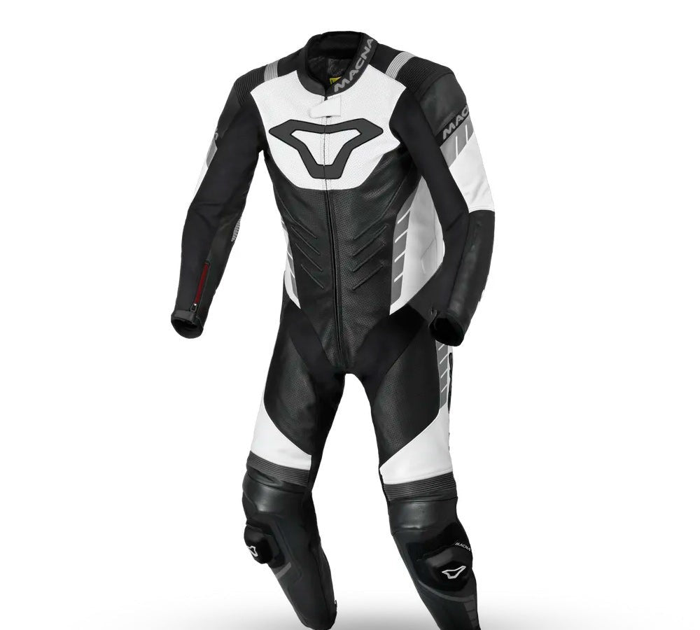 Traje de carrera/mono de cuero Varshall negro/Blanco | Macna