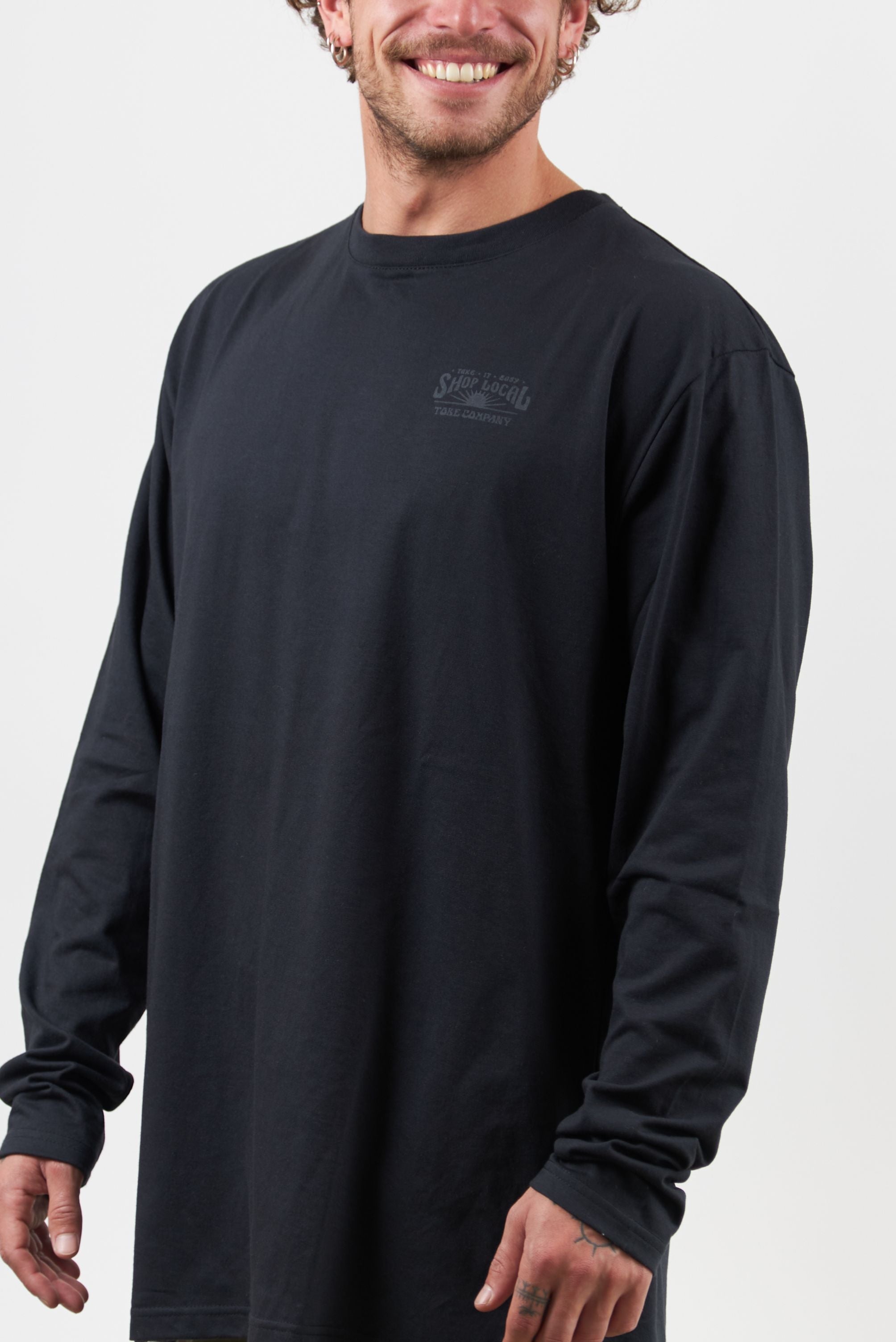 Polera Manga Larga Hombre Negra Shop Local