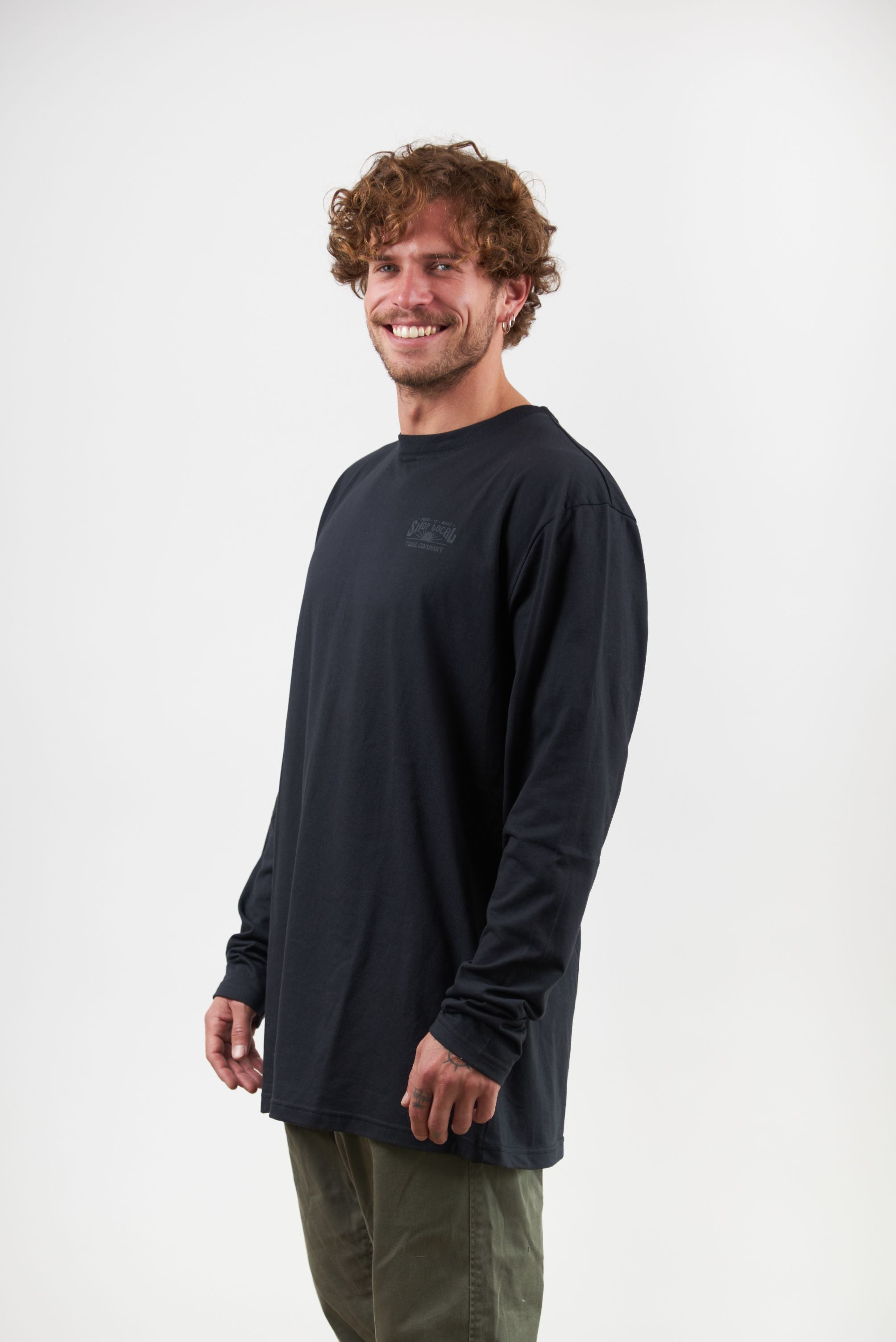 Polera Manga Larga Hombre Negra Shop Local