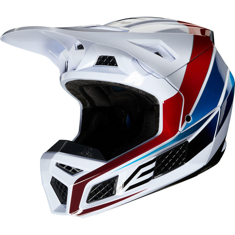 Casco Moto V3 Durven Blanco/Rojo/Azul Fox