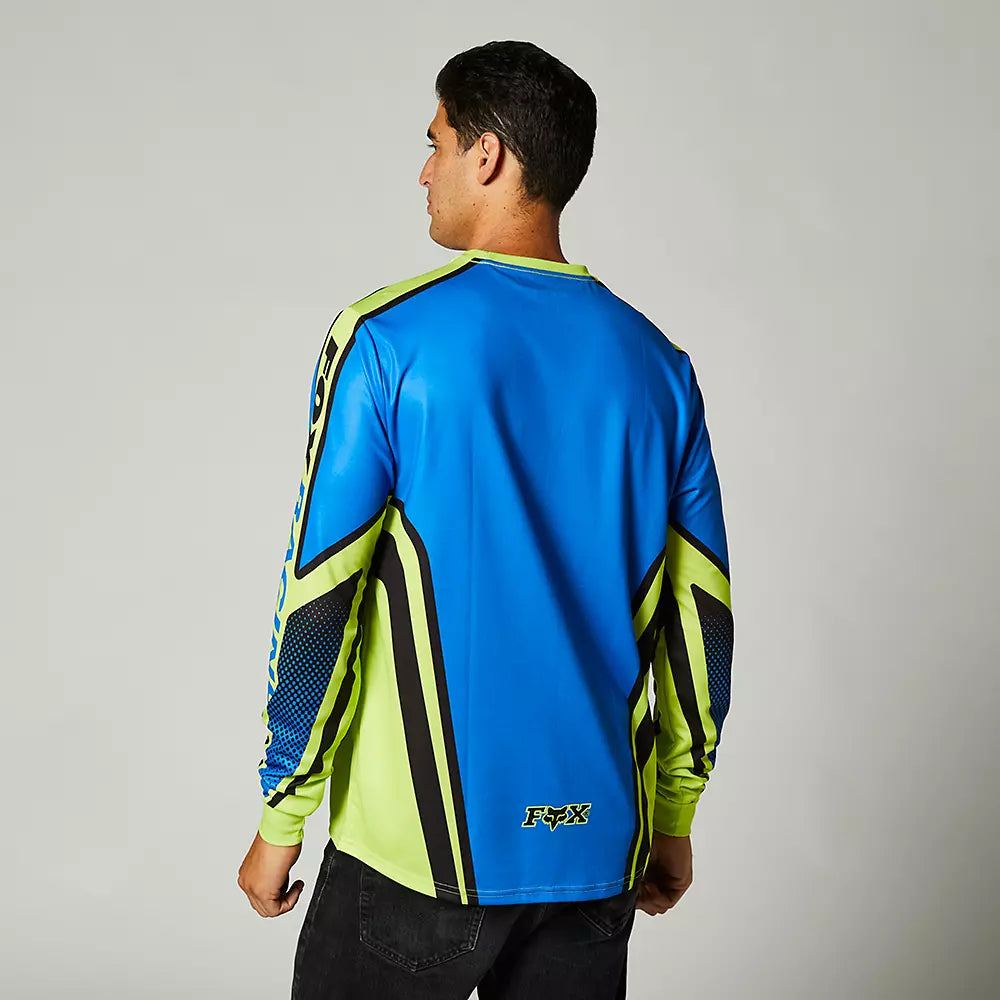 Polera Lifestyle Manga Larga Octaine Azul/Amarillo Fox - Rideshop