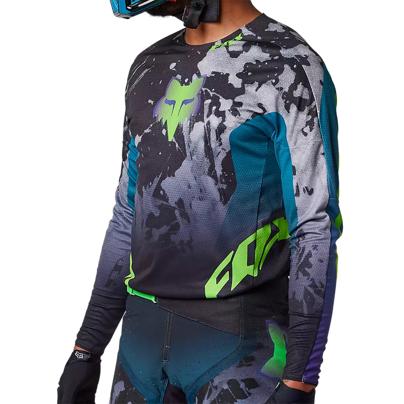 Polera Moto 360 Dkay Azul/Negro/Verde Fox - Rideshop