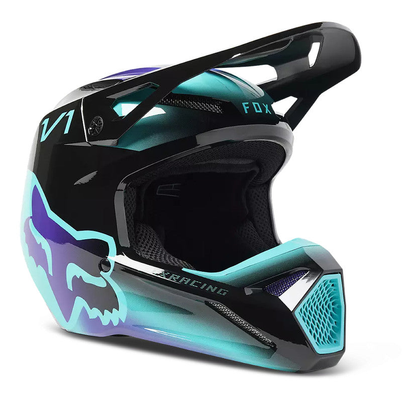 Casco Moto Niño V1 Toxsyk Negro/Celeste Fox - Rideshop