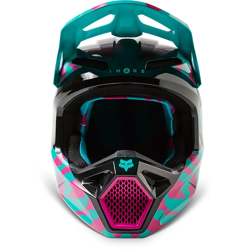 Casco Moto V1 Nuklr Celeste/Naranjo Fox - Rideshop